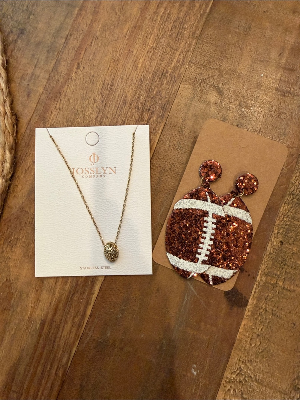 Gold Necklace & Copper Sequin Football Earrings Set nwt